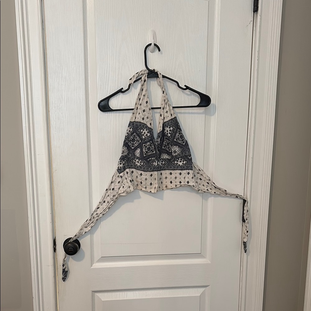 Boho Halter Top in Blue and White